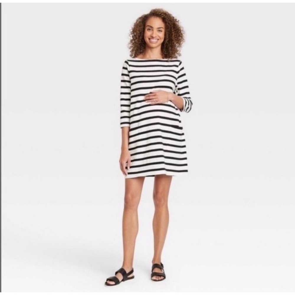 Hatch the nines maternity black and white striped dress